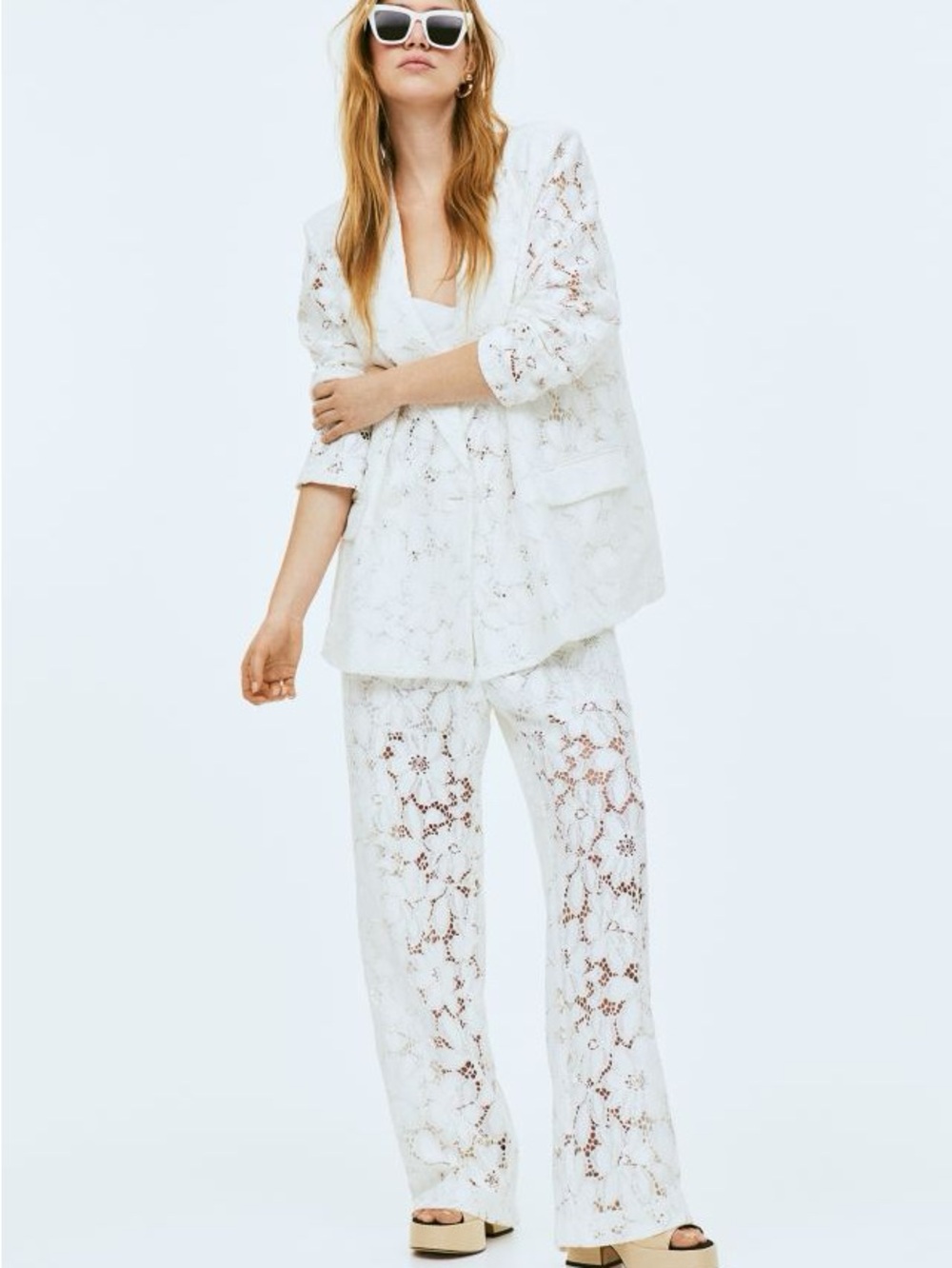 White lace trousers pants